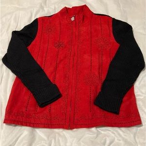 BRECKENRIDGE HOLIDAY SWEATER JACKET  EMBROIDERED SNOWFLAKES  SIZE XL